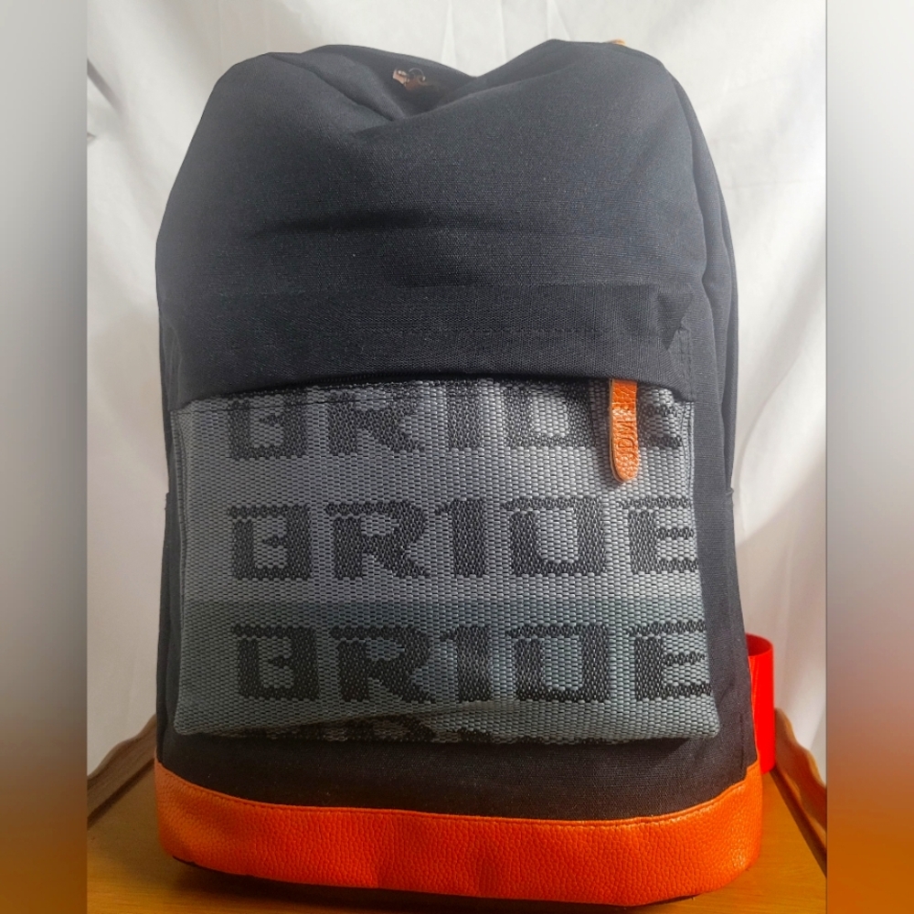 JDM BRIDE RACING BACKPACK WITH ORANGE RACING HARNESS ADJUSTABLE SHOULDER STRAPS